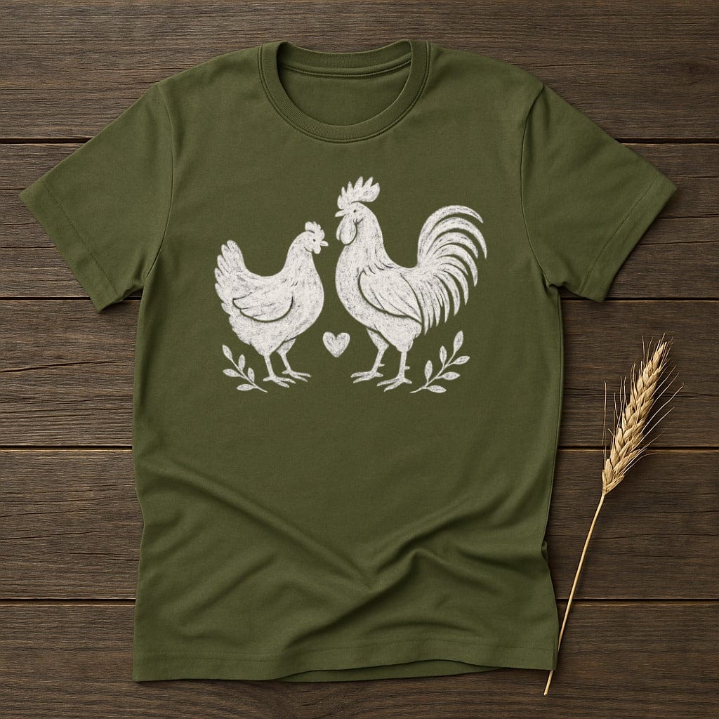 MyDesigns Silhouette Shirt S / Military Green Rooster Hen T-Shirt