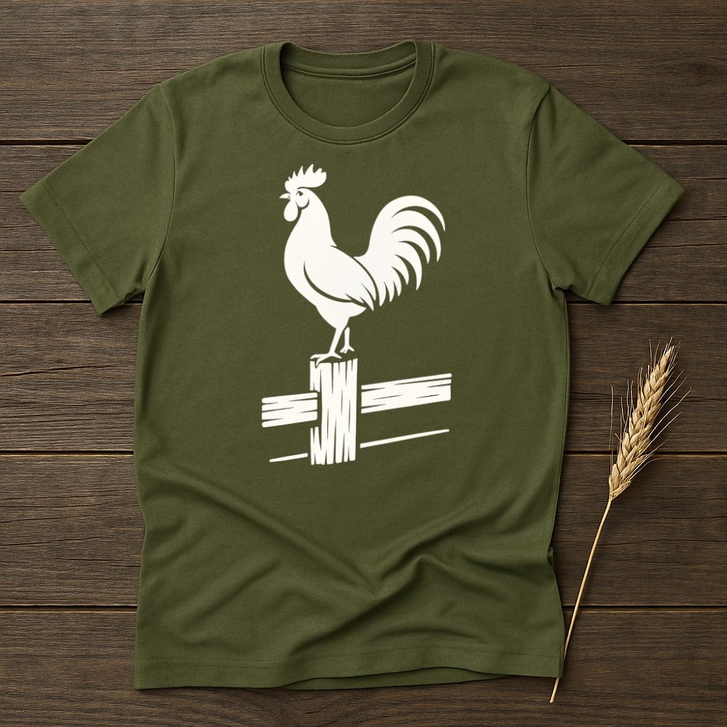 MyDesigns Silhouette Shirt S / Military Green Rooster on a Fence T-Shirt