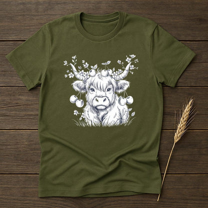 MyDesigns Silhouette Shirt S / Military Green Spring Highland Cow T-Shirts