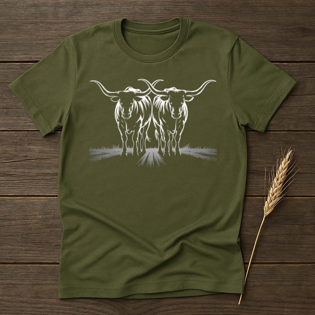 MyDesigns Silhouette Shirt S / Military Green Two Long Horns T-Shirts