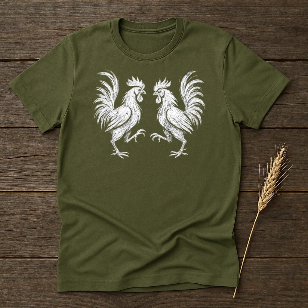 MyDesigns Silhouette Shirt S / Military Green Two Roosters T-Shirt