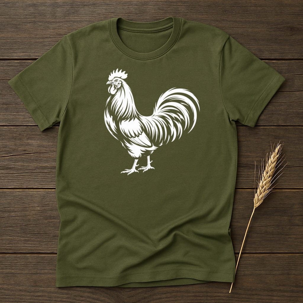 MyDesigns Silhouette Shirt S / Military Green White Rooster T-Shirt