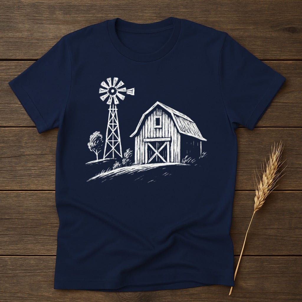 MyDesigns Silhouette Shirt S / Navy Barn with Windmill T-Shirt
