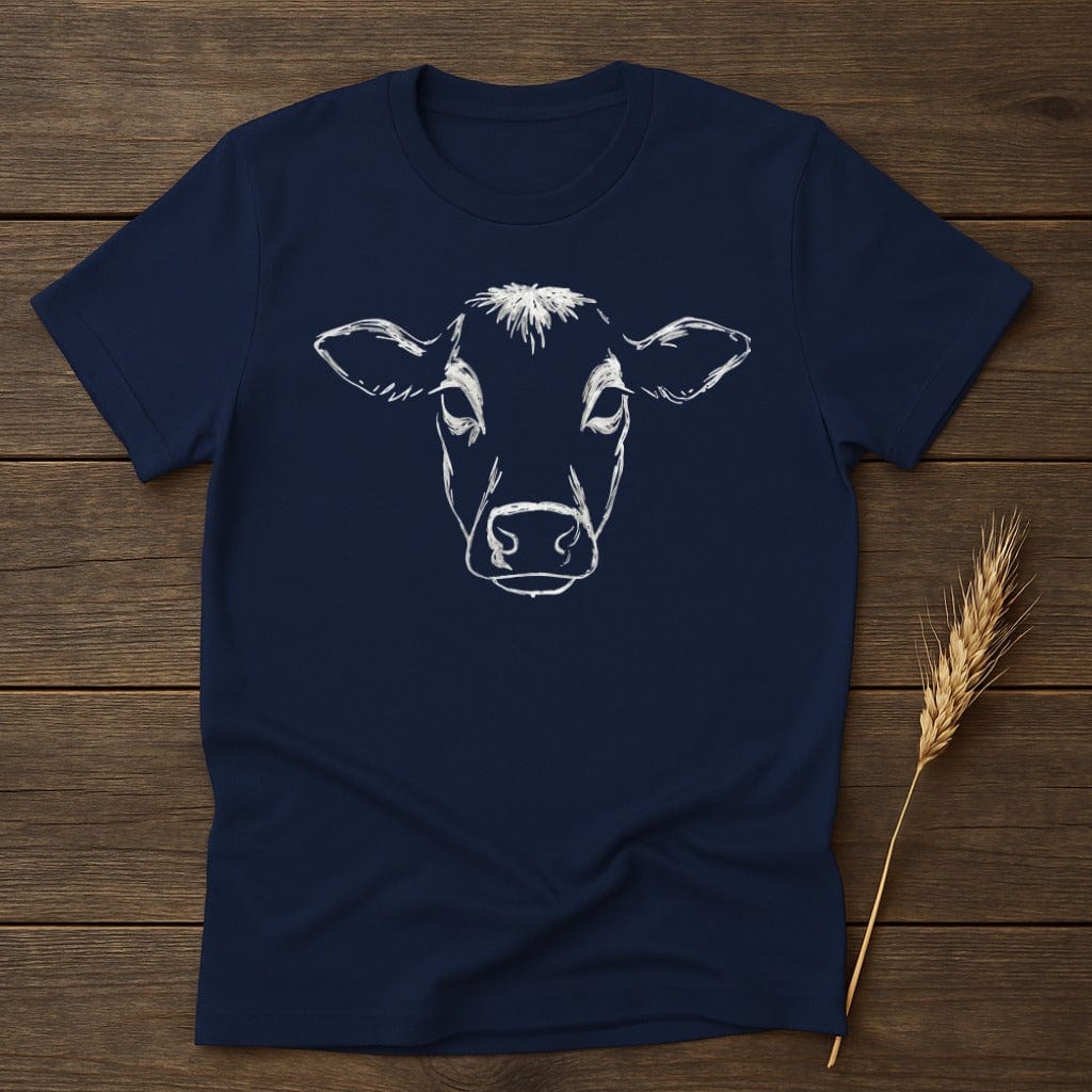 MyDesigns Silhouette Shirt S / Navy Line Art Cow T-Shirt