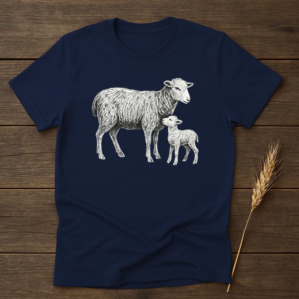 MyDesigns Silhouette Shirt S / Navy Mother Sheep and Lamb T-Shirt