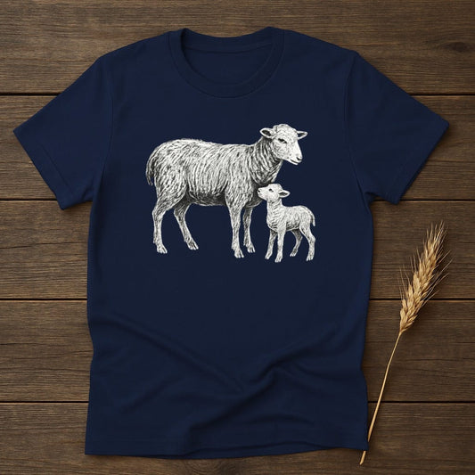 MyDesigns Silhouette Shirt S / Navy Mother Sheep and Lamb T-Shirt