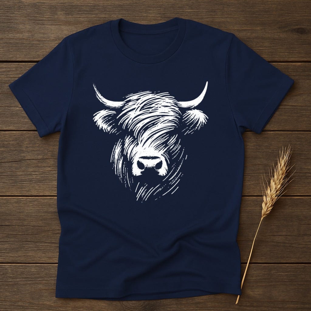 MyDesigns Silhouette Shirt S / Navy Sketch Highland Cow T-Shirt