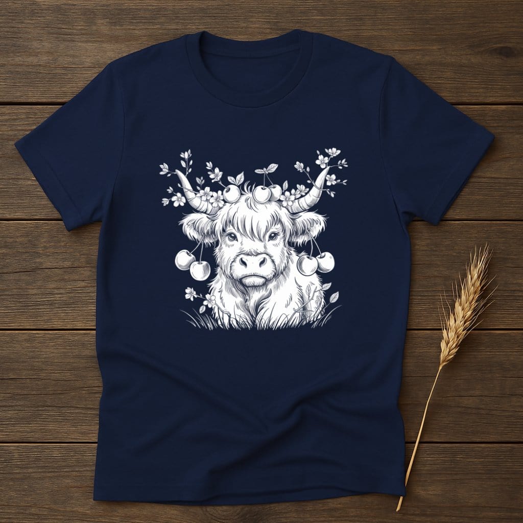 MyDesigns Silhouette Shirt S / Navy Spring Highland Cow T-Shirts