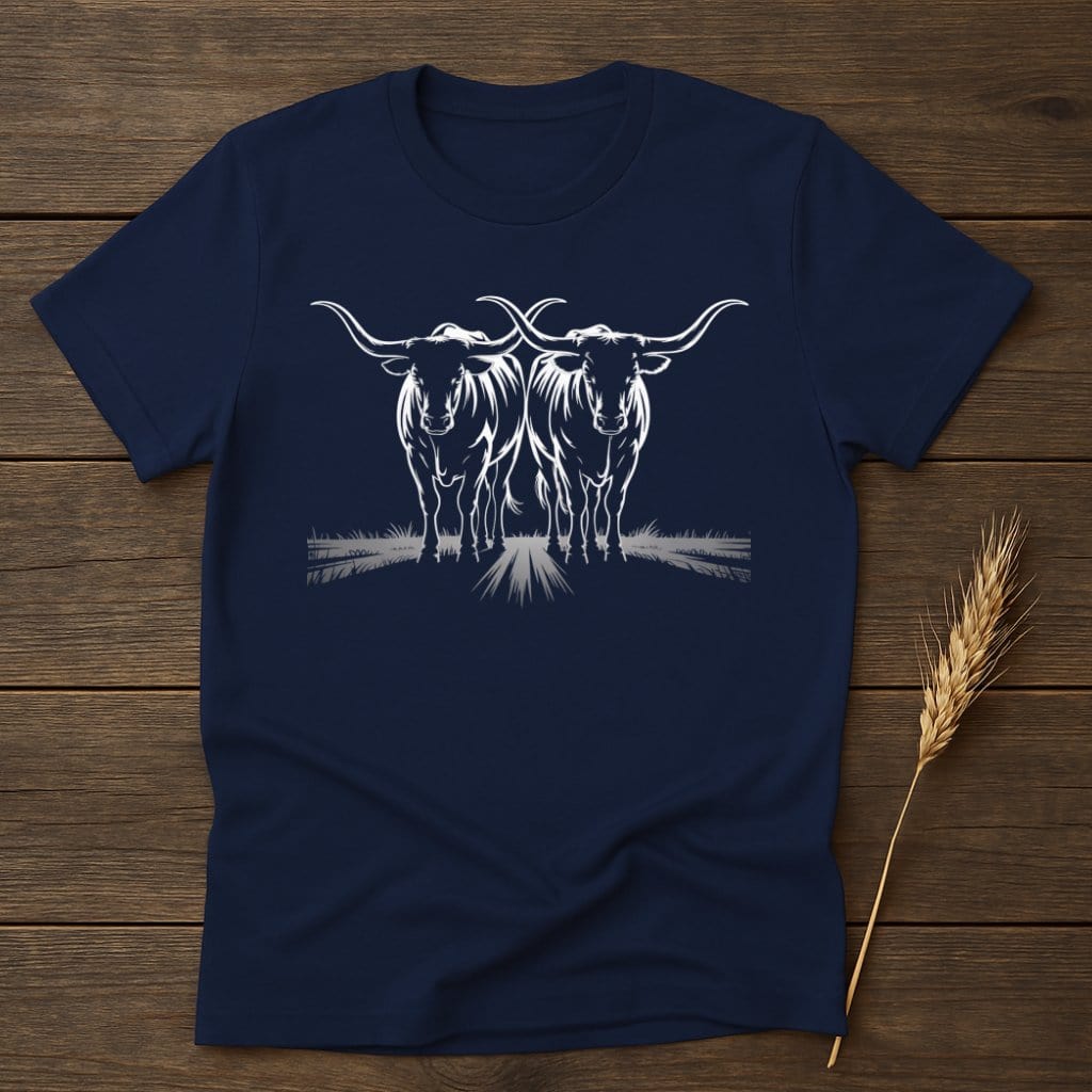 MyDesigns Silhouette Shirt S / Navy Two Long Horns T-Shirts