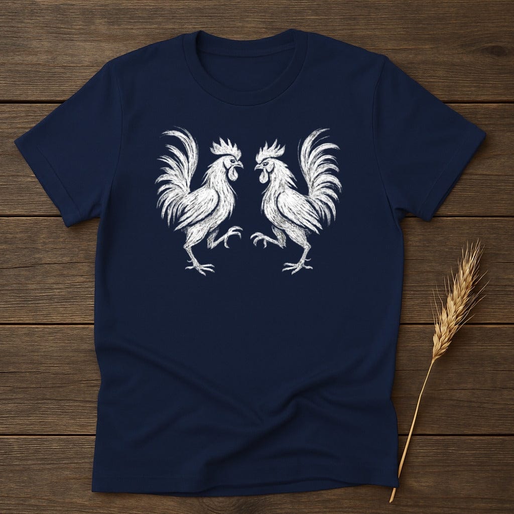 MyDesigns Silhouette Shirt S / Navy Two Roosters T-Shirt