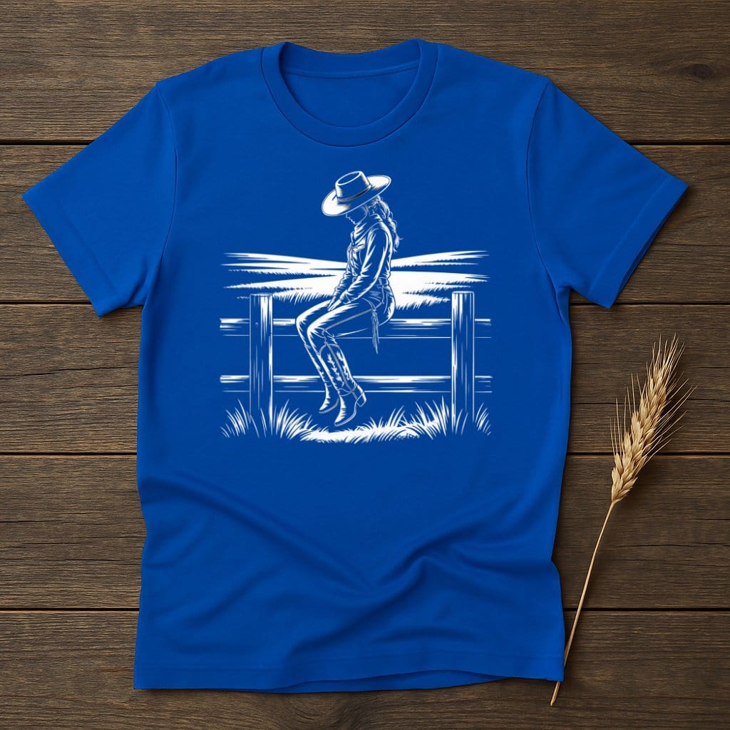 MyDesigns Silhouette Shirt S / Royal Cowgirl On A Fence T-Shirts