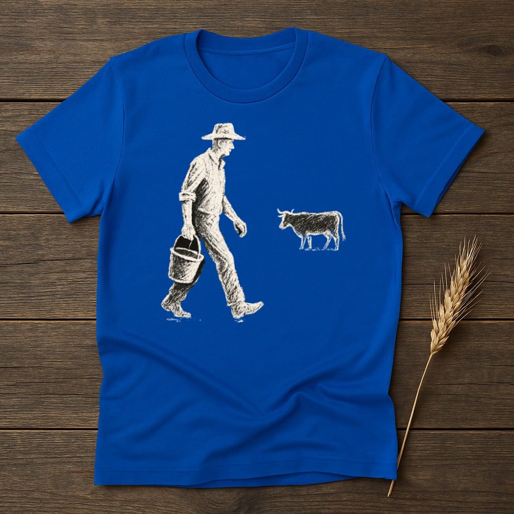 MyDesigns Silhouette Shirt S / Royal Man with a Bucket And Cow T-Shirt
