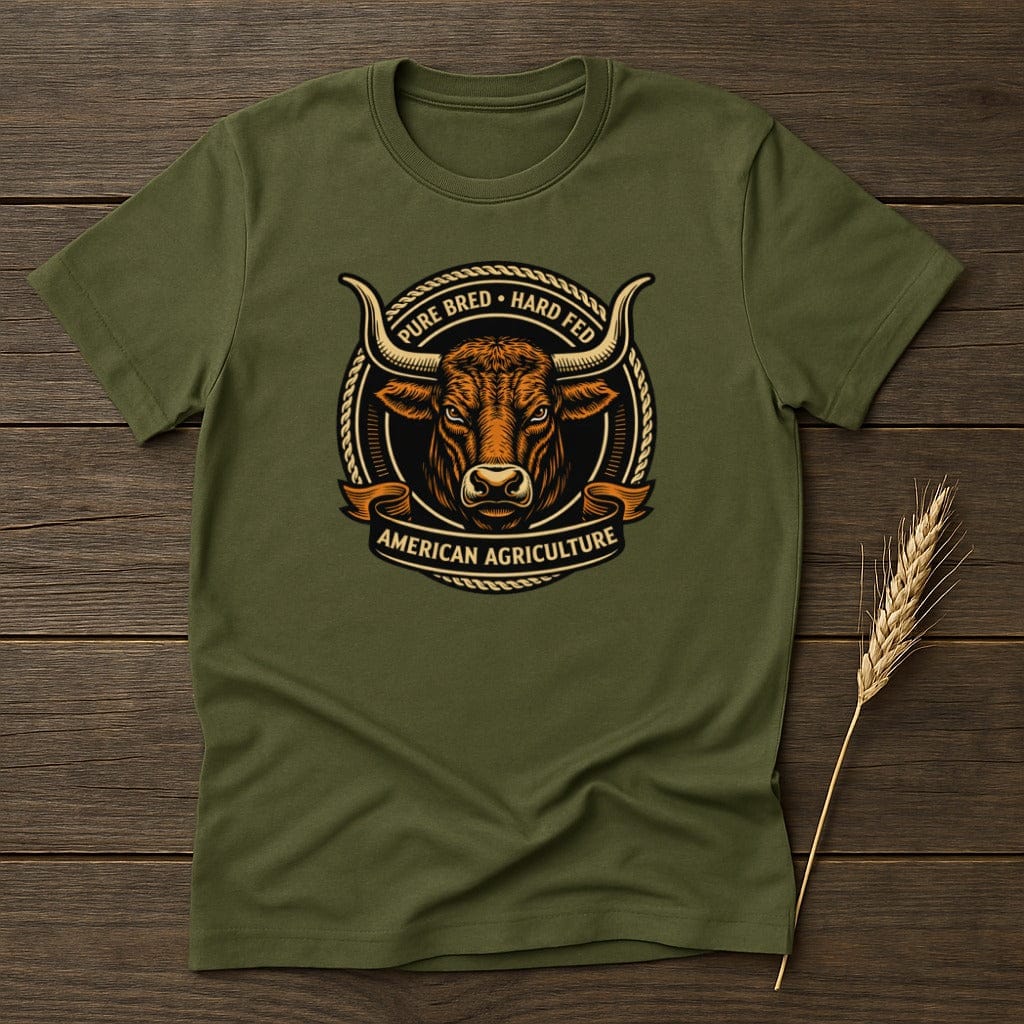 MyDesigns T-Shirt S / Military Green Agriculture Bull Illustration T-Shirt